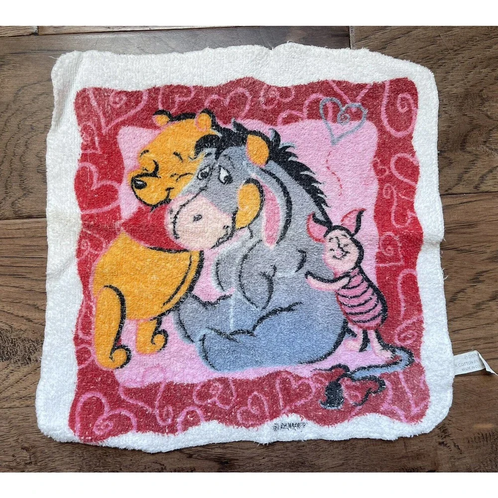 Lot of 3 Vintage 90s Disney Winnie the Pooh Eeore Piglet Hearts Washcloths
